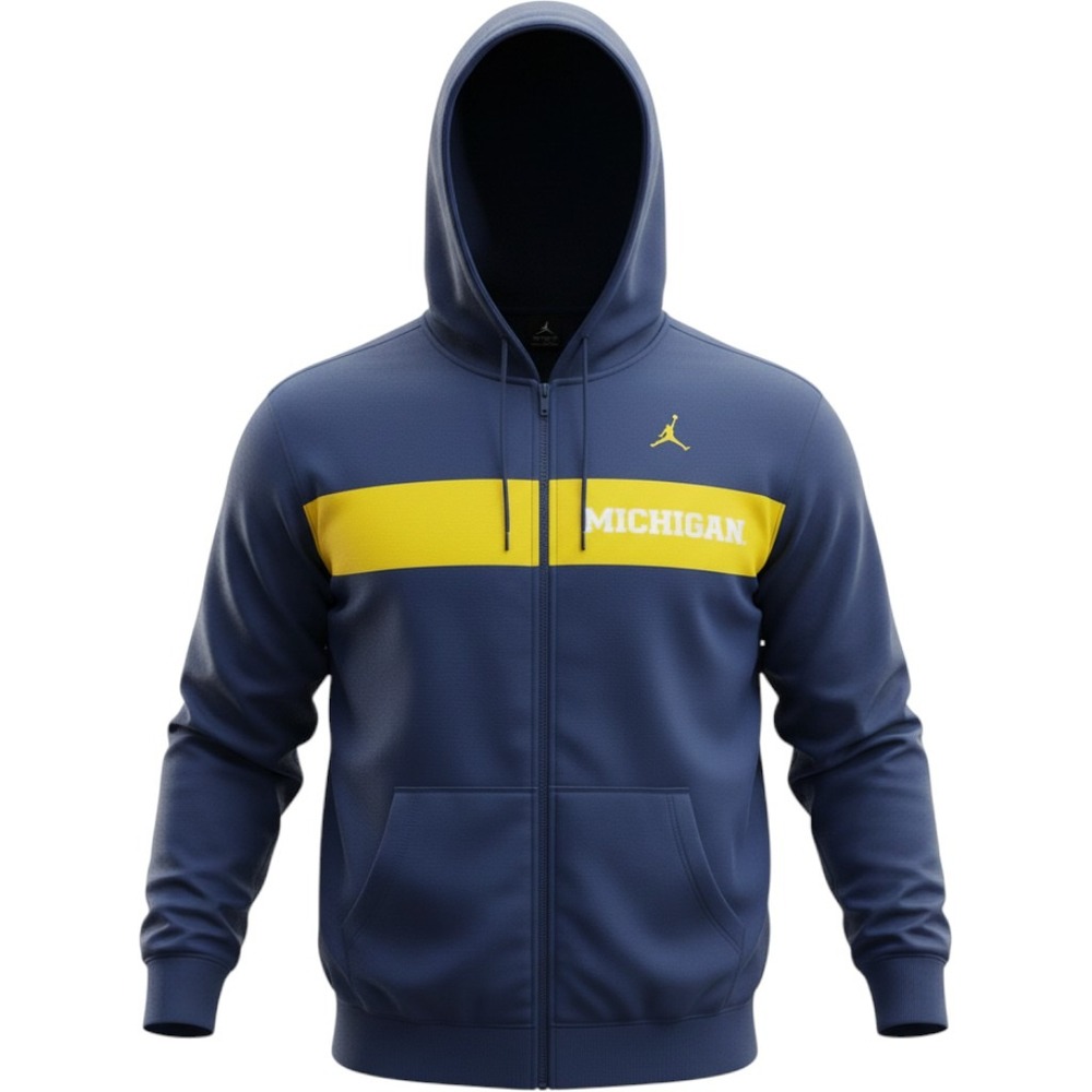 Jordan Hoodie Mens XL Blue Michigan Wolverines Full Zip 36774X-MC1 Athletic